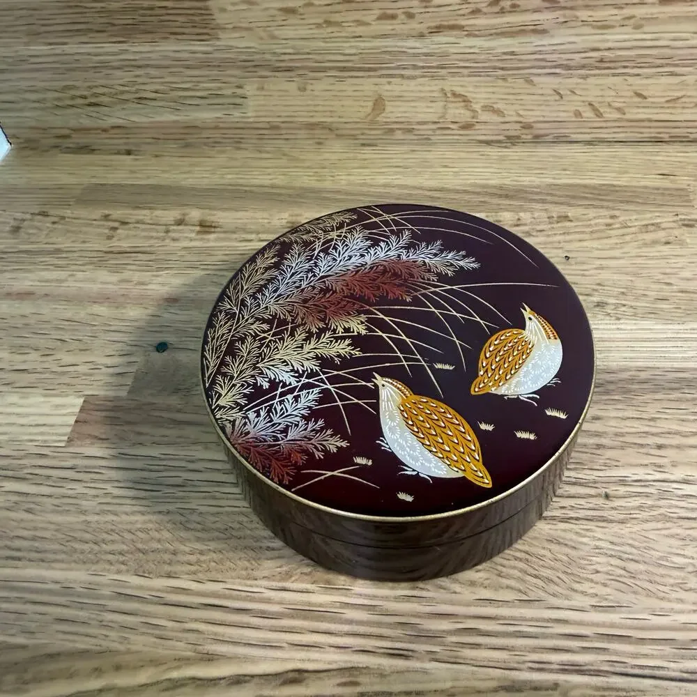 Vintage Japanese Lacquerware Coasters Set of 5 Burgundy Gold Floral 4 Inch